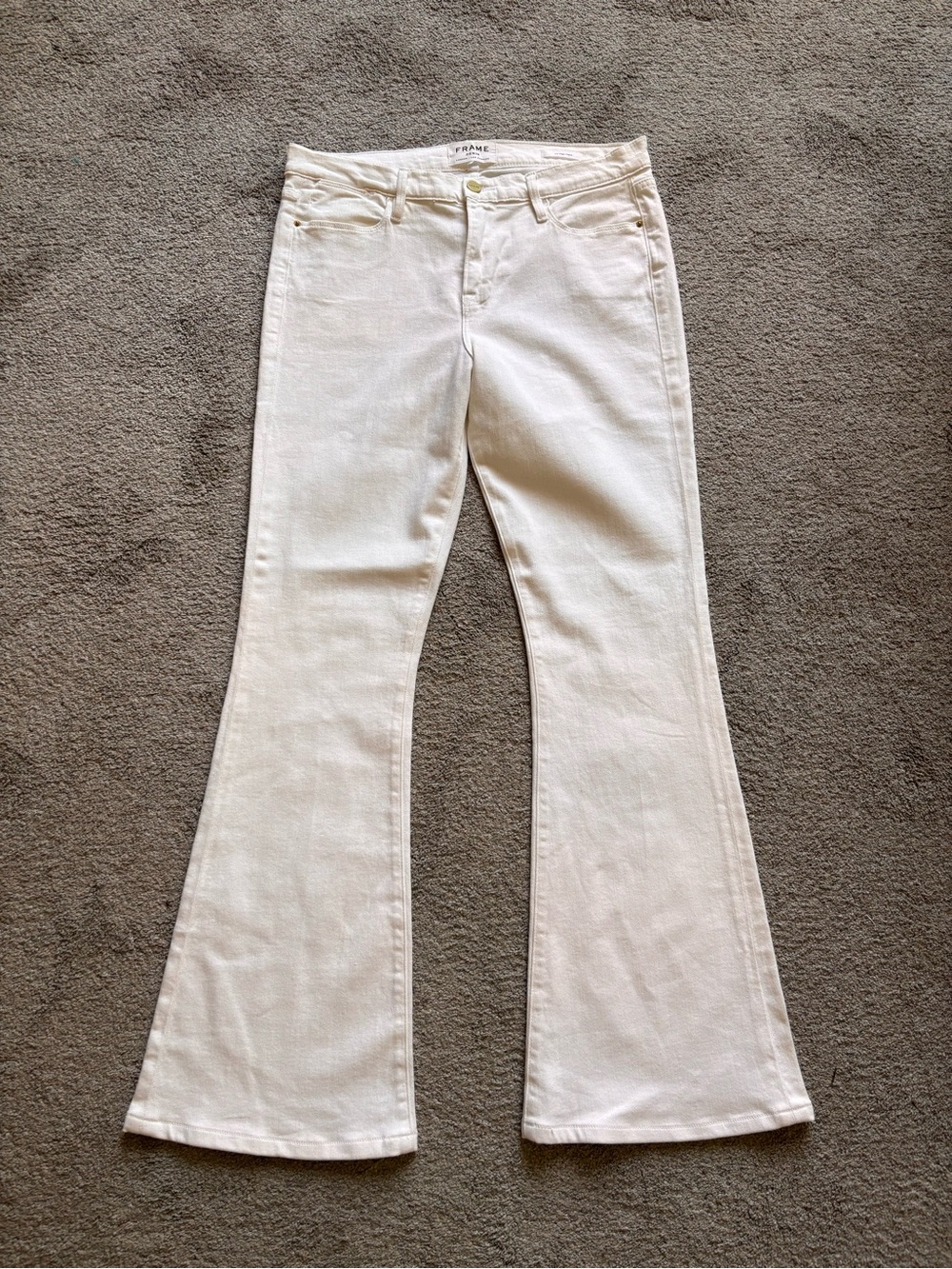 Frame Denim Cream Flare Jeans - High-Rise Wide Leg